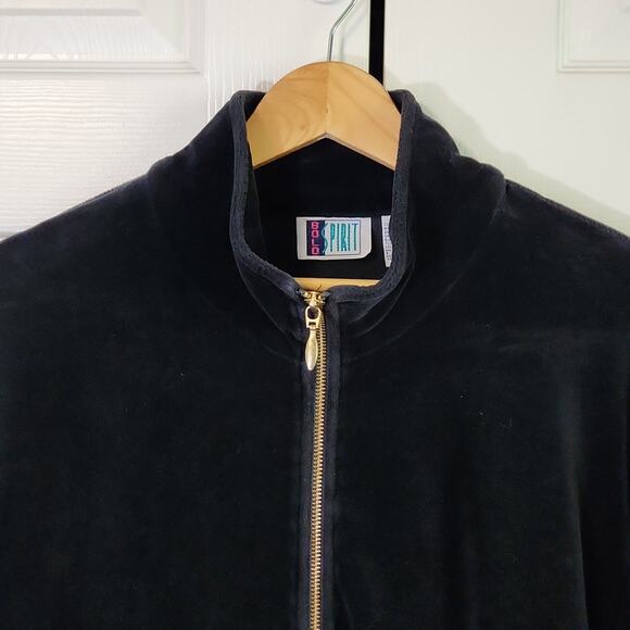 Vintage Bolo Spirit Womens Black Velvet Track Jacket Size LG Elastic Waist Zip - Picture 5 of 8
